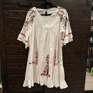 Free People White Dress with Colorful Floral Embroidery